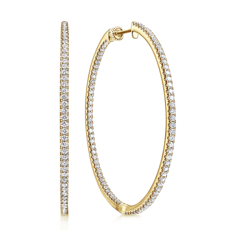 14K Yellow Gold French Pave 50mm Round Inside Out Diamond Hoop Earrings - 2.4 ct - Shot 1