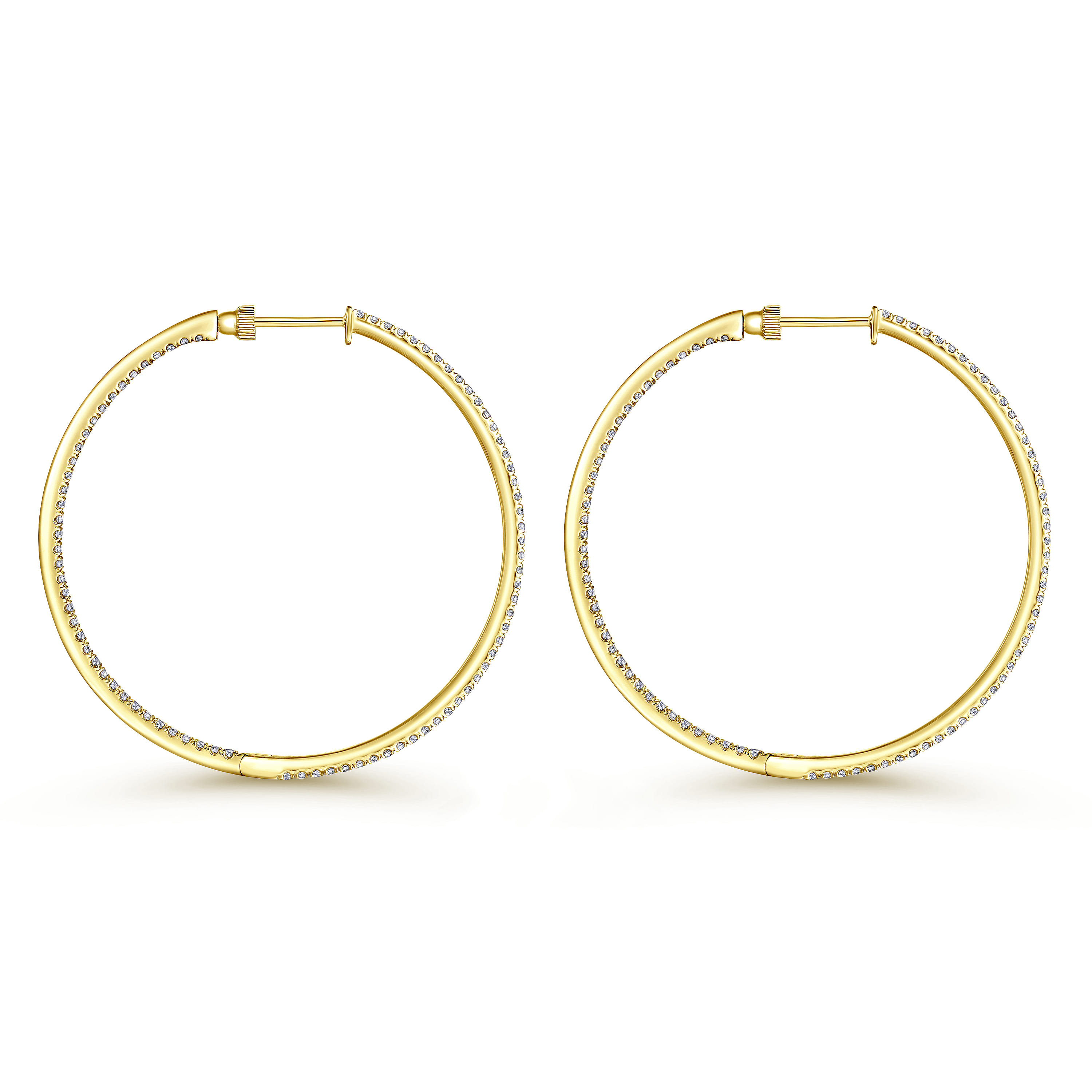 14K Yellow Gold French Pave 50mm Round Inside Out Diamond Hoop Earrings - 2.4 ct - Shot 2