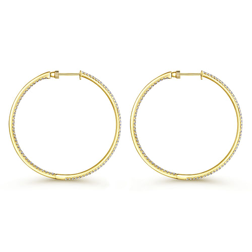 14K Yellow Gold French Pave 50mm Round Inside Out Diamond Hoop Earrings - 2.4 ct - Shot 2