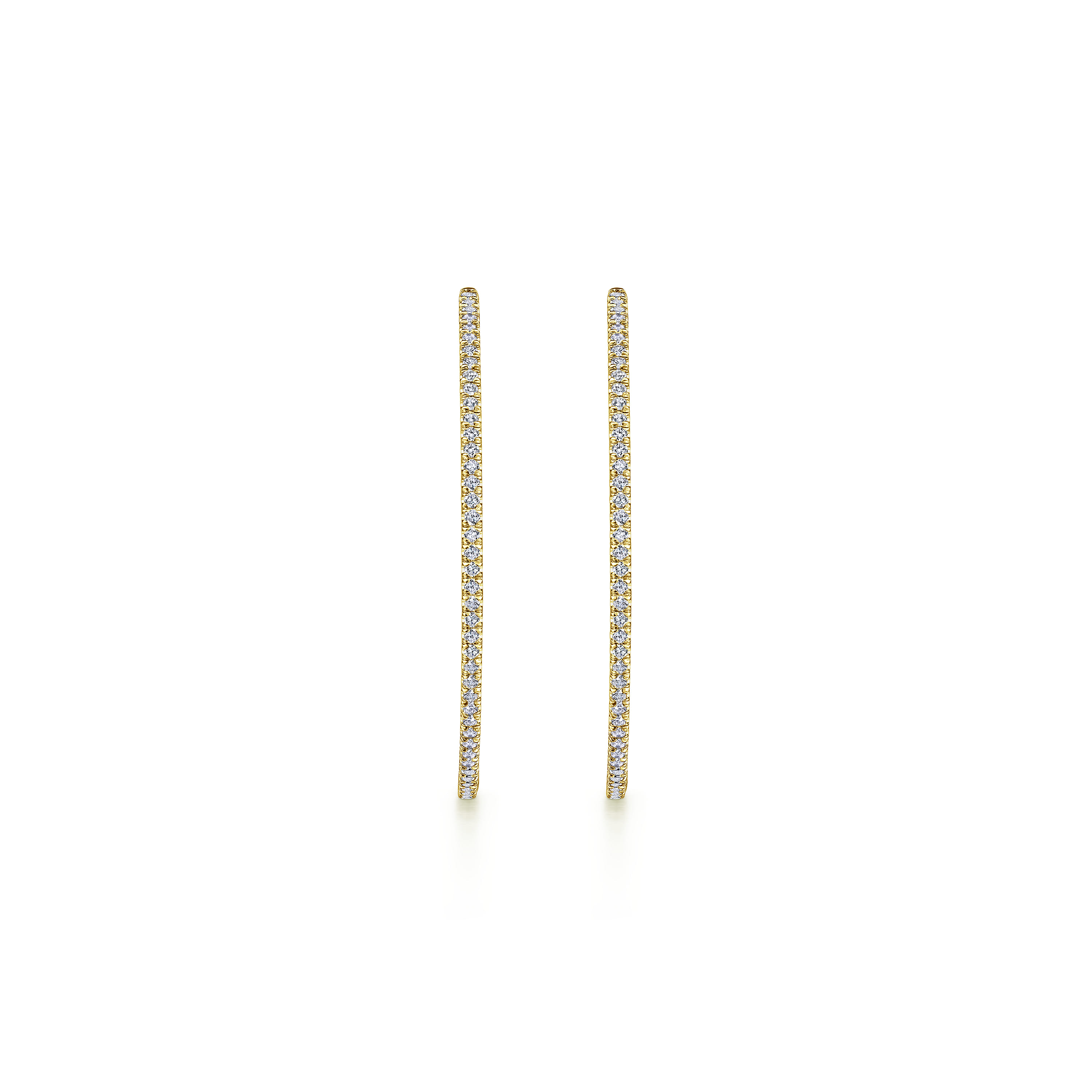 14K Yellow Gold French Pave 50mm Round Inside Out Diamond Hoop Earrings - 2.4 ct - Shot 3