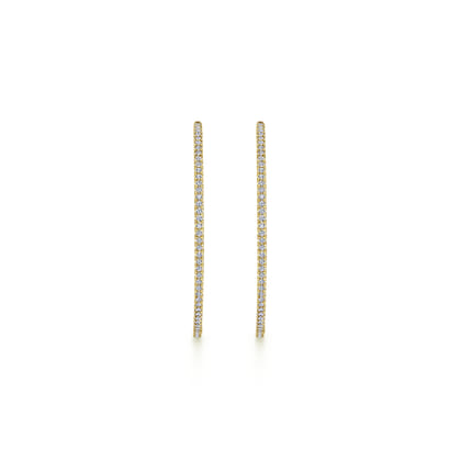 14K Yellow Gold French Pave 50mm Round Inside Out Diamond Hoop Earrings