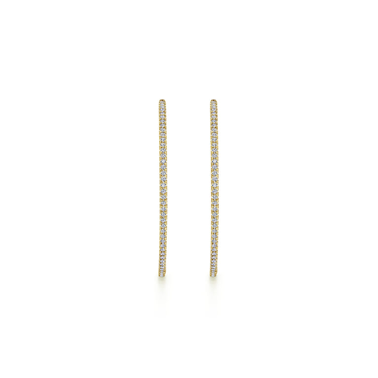 14K Yellow Gold French Pave 50mm Round Inside Out Diamond Hoop Earrings - 2.4 ct - Shot 3