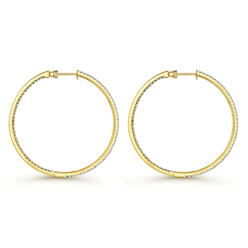 14K Yellow Gold French Pave 50mm Round Inside Out Diamond Hoop Earrings - 2.9 ct - Shot 2