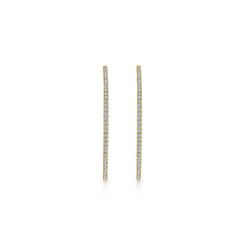 14K Yellow Gold French Pave 50mm Round Inside Out Diamond Hoop Earrings - 2.9 ct - Shot 3