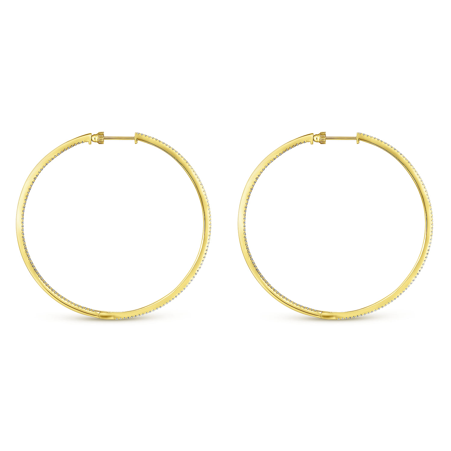 14K Yellow Gold French Pave 60mm Round Inside Out Diamond Classic Hoop Earrings - 1.5 ct - Shot 2