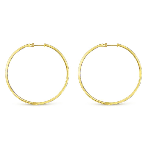14K Yellow Gold French Pave 60mm Round Inside Out Diamond Classic Hoop Earrings - 1.5 ct - Shot 2