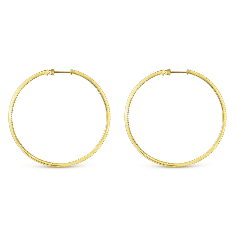 14K Yellow Gold French Pave 60mm Round Inside Out Diamond Classic Hoop Earrings - 1.5 ct - Shot 2