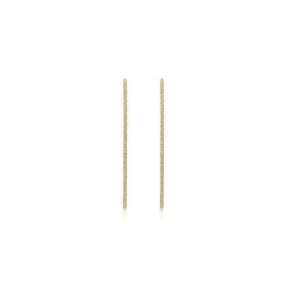 14K Yellow Gold French Pave 60mm Round Inside Out Diamond Classic Hoop Earrings