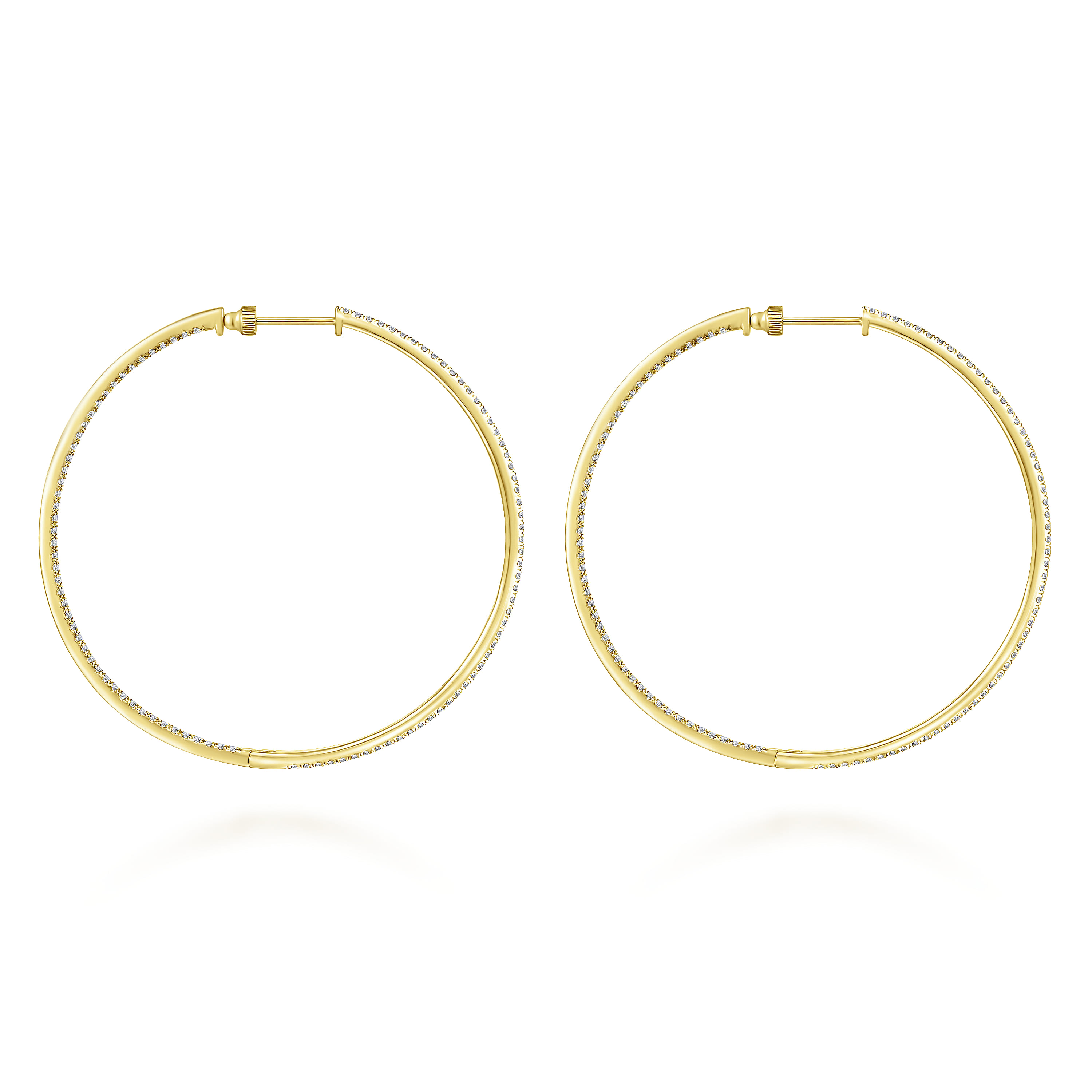 14K Yellow Gold French Pave 60mm Round Inside Out Diamond Classic Hoop Earrings - 2.9 ct - Shot 2