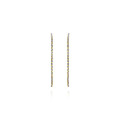14K Yellow Gold French Pave 60mm Round Inside Out Diamond Classic Hoop Earrings