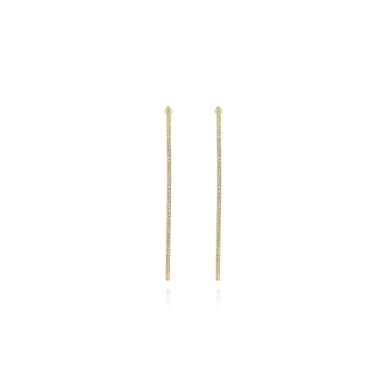 14K Yellow Gold French Pave 70mm Round Inside Out Diamond Classic Hoop Earrings - 2.55 ct - Shot 3