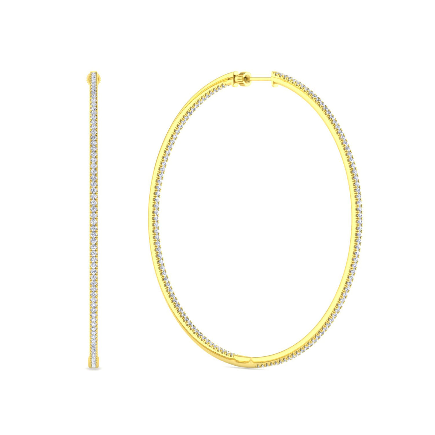 14K Yellow Gold French Pave 80mm Round Inside Out Diamond Hoop Earrings - 3.6 ct - Shot 1