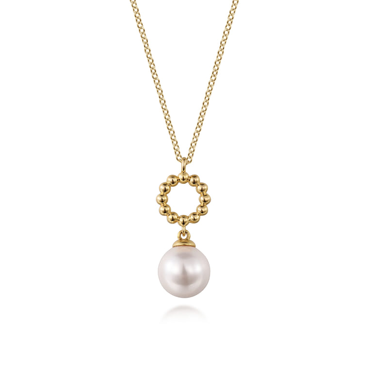 14K Yellow Gold Fresh Water Pearl Bujukan Drop Necklace - Shot 1