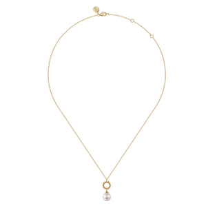 14K Yellow Gold Fresh Water Pearl Bujukan Drop Necklace