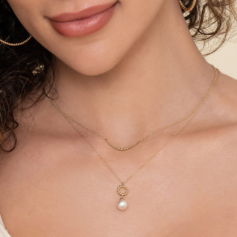 14K Yellow Gold Fresh Water Pearl Bujukan Drop Necklace - Shot 3