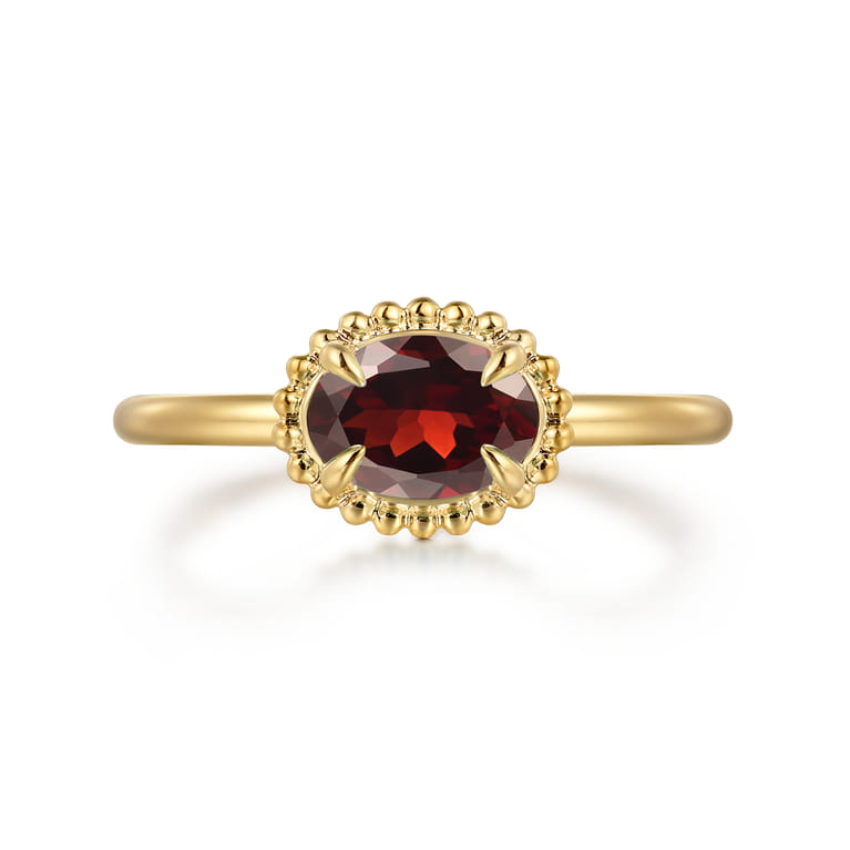 14K Yellow Gold Garnet Bujukan Ladies Ring - Shot 1