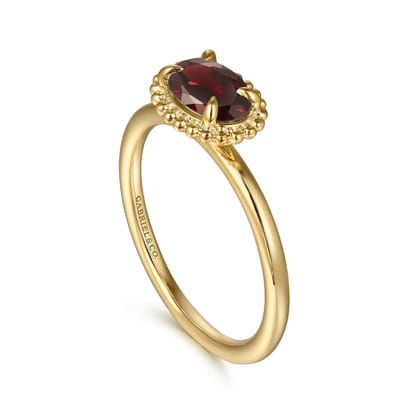 14K Yellow Gold Garnet Bujukan Ladies Ring