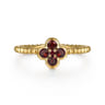 14K Yellow Gold Garnet Cluster Clover and Bujukan Bead Stackable Ring