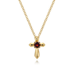 14K Yellow Gold Garnet Cross Pendant Necklace