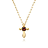 14K Yellow Gold Garnet Cross Pendant Necklace