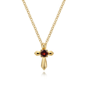14K Yellow Gold Garnet Cross Pendant Necklace