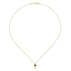 14K Yellow Gold Garnet Cross Pendant Necklace