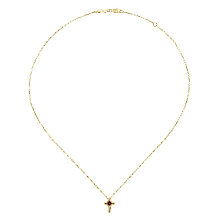 14K Yellow Gold Garnet Cross Pendant Necklace - Shot 2