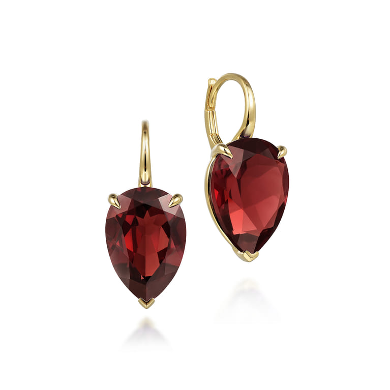 14K Yellow Gold Garnet Flat Pear Earrings - Shot 1