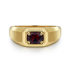 14K Yellow Gold Garnet Mens Ring in High Polish Finish