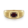 14K Yellow Gold Garnet Mens Ring in High Polish Finish