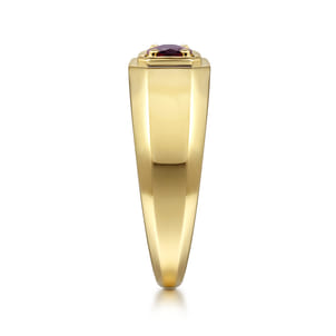 14K Yellow Gold Garnet Mens Ring in High Polish Finish