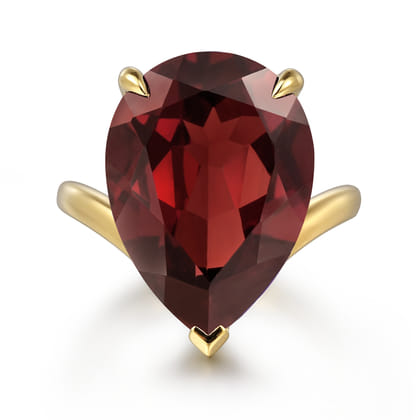 14K Yellow Gold Garnet Pear Ladies Ring