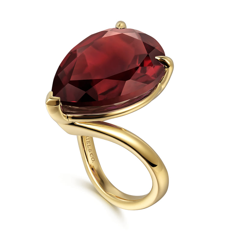 14K Yellow Gold Garnet Pear Ladies Ring - Shot 3