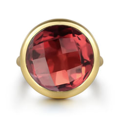 14K-Yellow-Gold-Garnet-Round-Shape-Ladies-Ring-With-Flower-Pattern-J-Back1