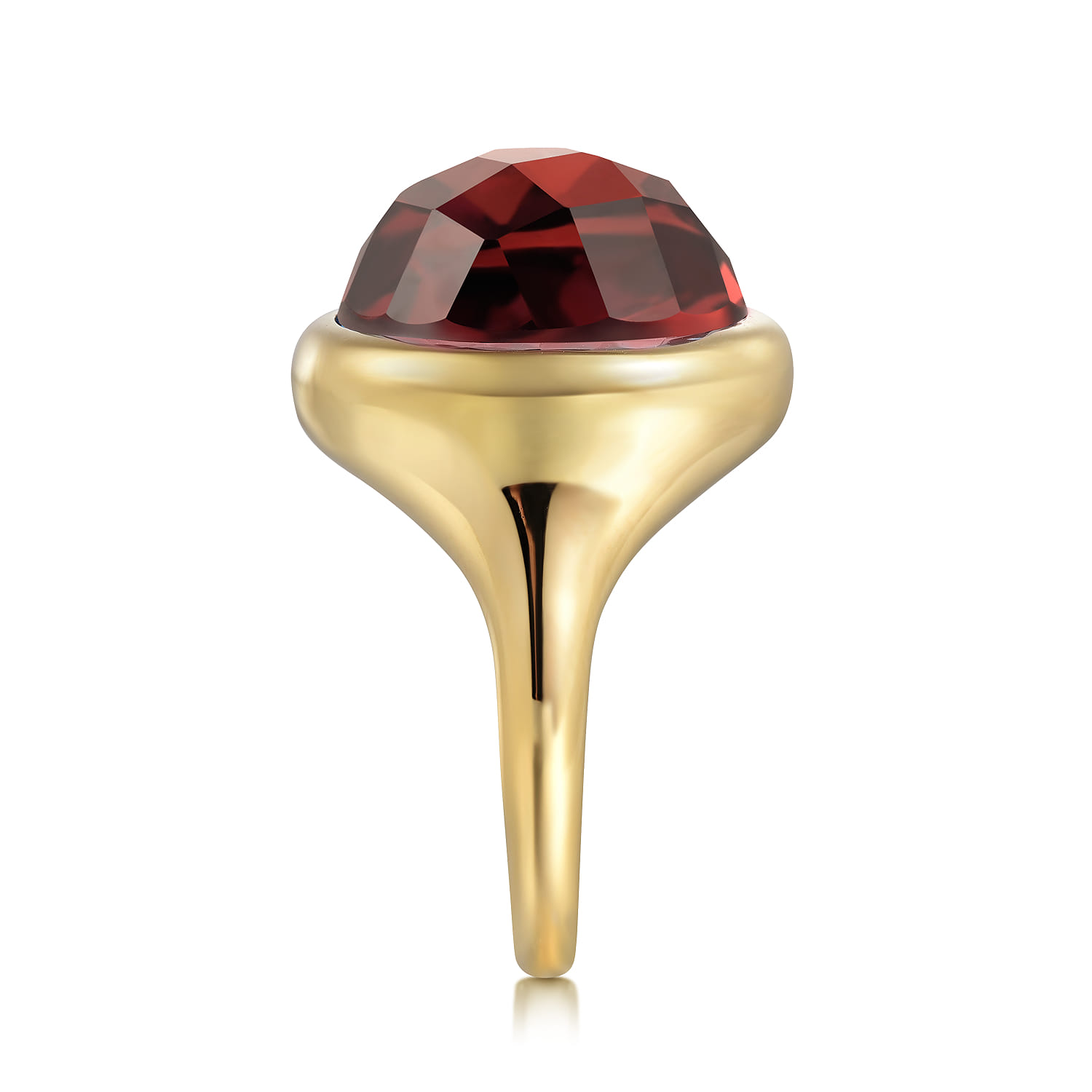 14K Yellow Gold Garnet Round Shape Ladies Ring With Flower Pattern J-Back - Shot 4