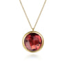 14K Yellow Gold Garnet Round Shape Necklace With Flower Pattern J-Back