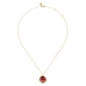 14K Yellow Gold Garnet Round Shape Necklace With Flower Pattern J-Back
