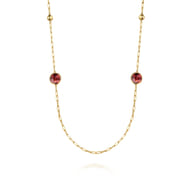 14K Yellow Gold Garnet Round Shape Necklace With Four Stations Beads and Bezel Setting