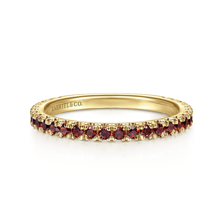 14K Yellow Gold Garnet Stackable Ring - Shot 1