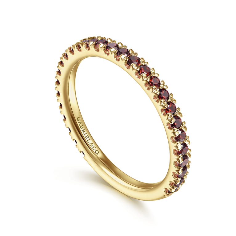 14K Yellow Gold Garnet Stackable Ring - Shot 3