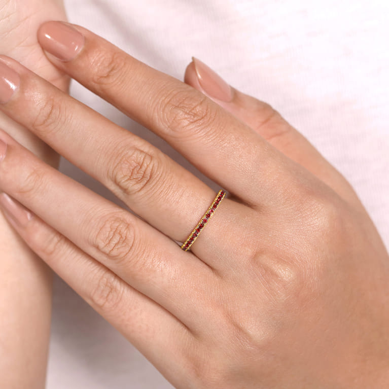 14K Yellow Gold Garnet Stackable Ring - Shot 5
