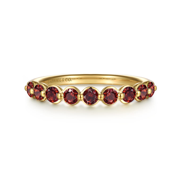 14K Yellow Gold Garnet Stackable Ring - Shot 1