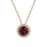 14K Yellow Gold Garnet and Diamond Halo Pendant Necklace - 0.07 ct