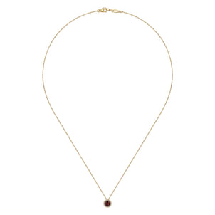 14K Yellow Gold Garnet and Diamond Halo Pendant Necklace
