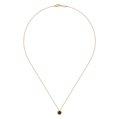 14K Yellow Gold Garnet and Diamond Halo Pendant Necklace