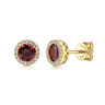 14K Yellow Gold Garnet and Diamond Halo Stud Earrings - 0.1 ct