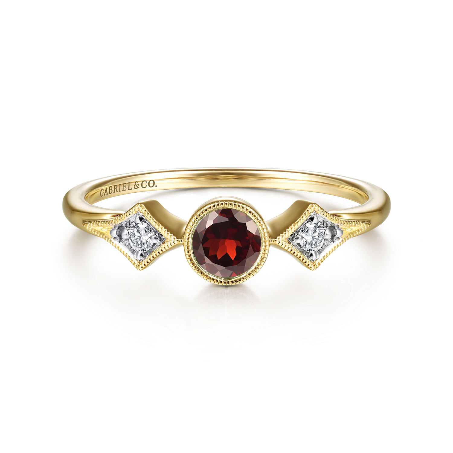 14K Yellow Gold Garnet and Diamond Ring