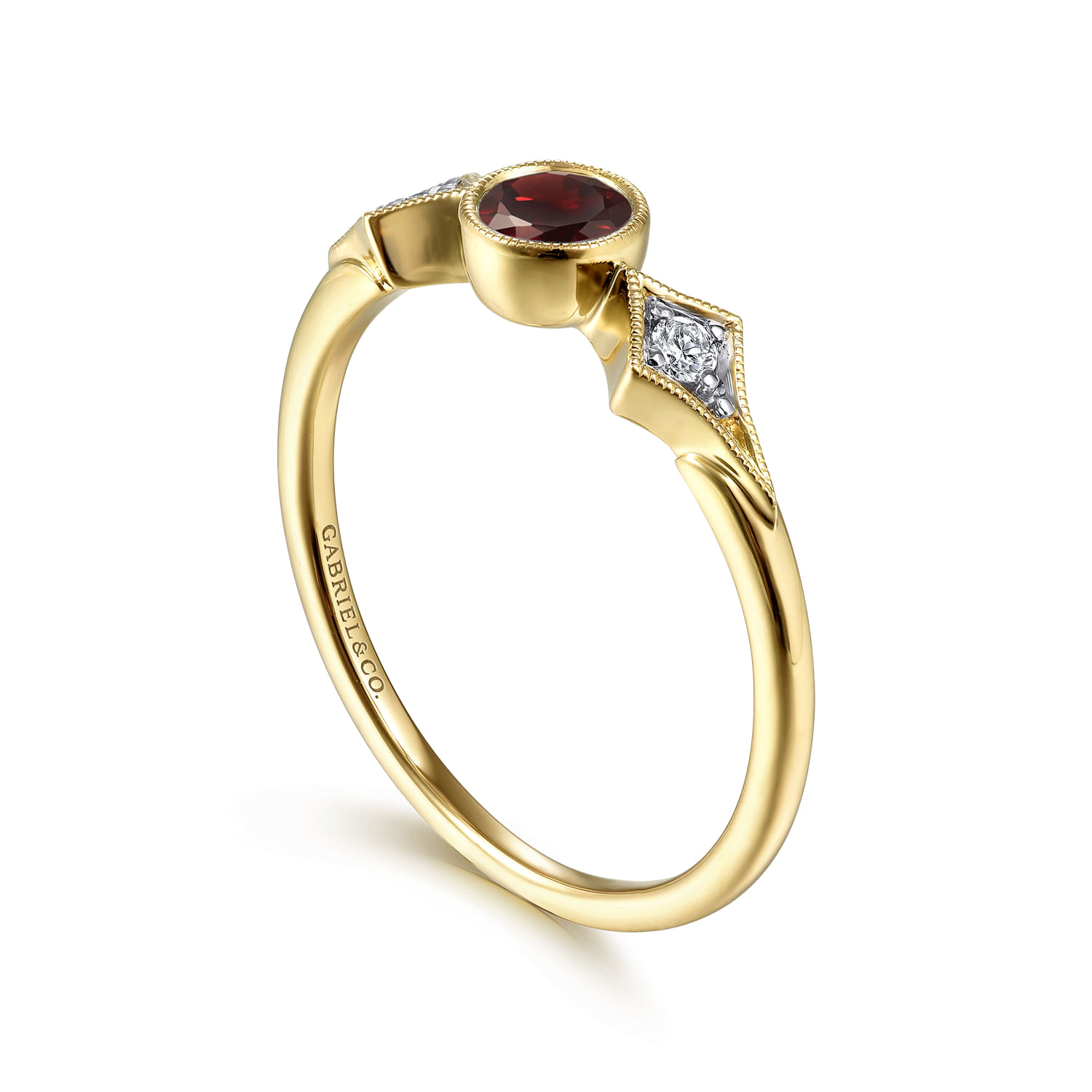 14K Yellow Gold Garnet and Diamond Ring
