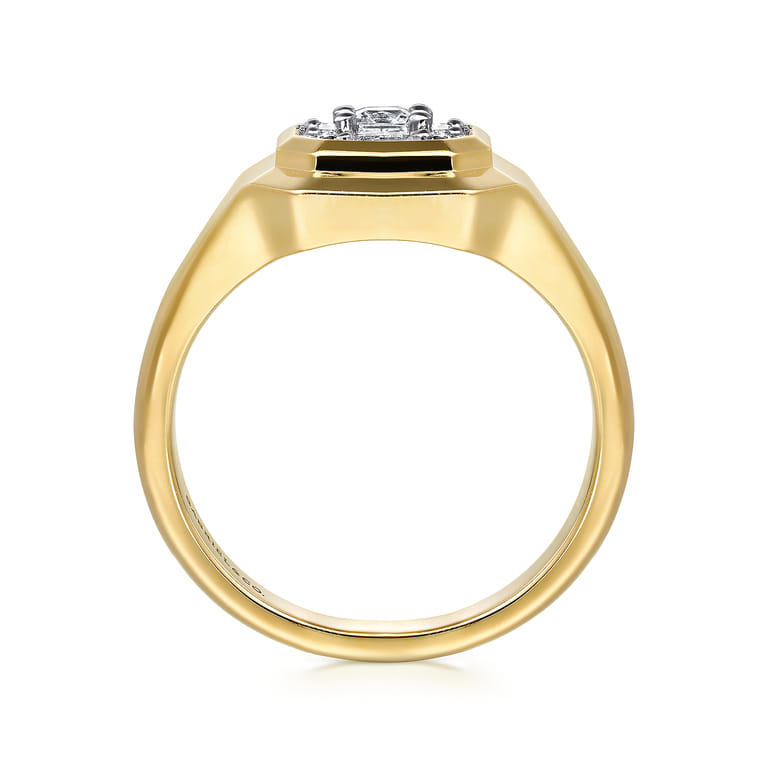 14K Yellow Gold Geometric Baguette Diamond Signet Ring - 0.4 ct - Shot 2