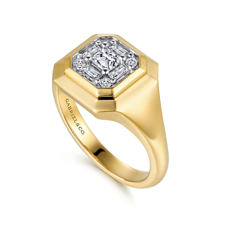 14K Yellow Gold Geometric Baguette Diamond Signet Ring - 0.4 ct - Shot 3